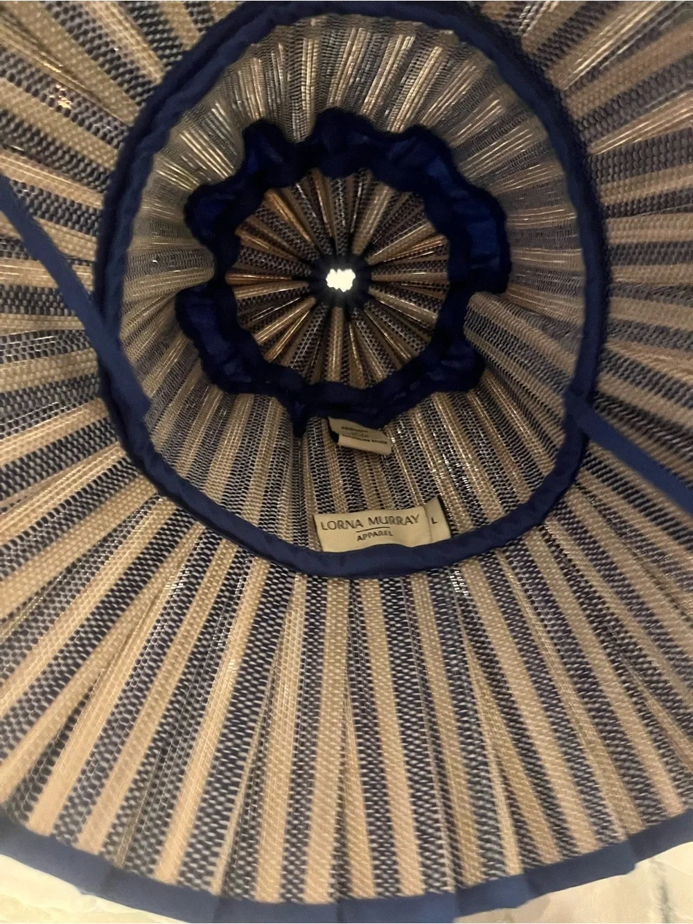Striped blue and Cream Pleated Wide-Brim Sun Hat Lorna Murray